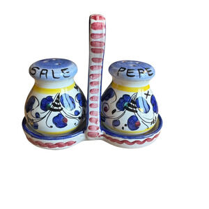 Deruta Italy Majolica Pottery Salt & Pepper Shakers‎ set Caddy Made in Italy